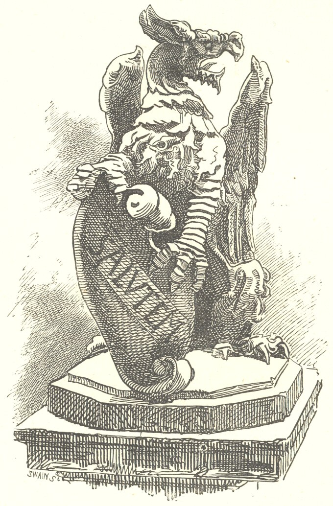 Griffin status with shield saying “Salvtem”